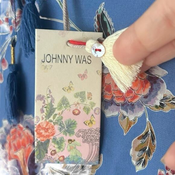 Johnny Was Wallace Silk Midi Dress Womens S MINOR FLAW Blue Floral Cottage NEW - Picture 7 of 9